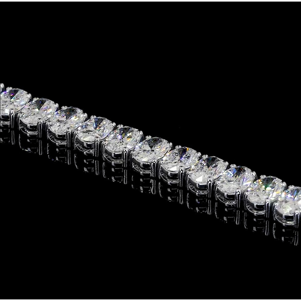 14K White Gold Tennis Bracelet with 49 Oval Cut Lab-Grown Diamonds - 10.49 Carat Total Weight, E-F Color VS2 Clarity - Covaloro Fine Jewelry