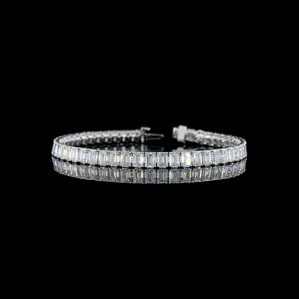 14K White Gold Tennis Bracelet with 51 Prong-Set Emerald Cut Lab Diamonds - 15.12 Carats Total Diamond Weight - Covaloro Fine Jewelry