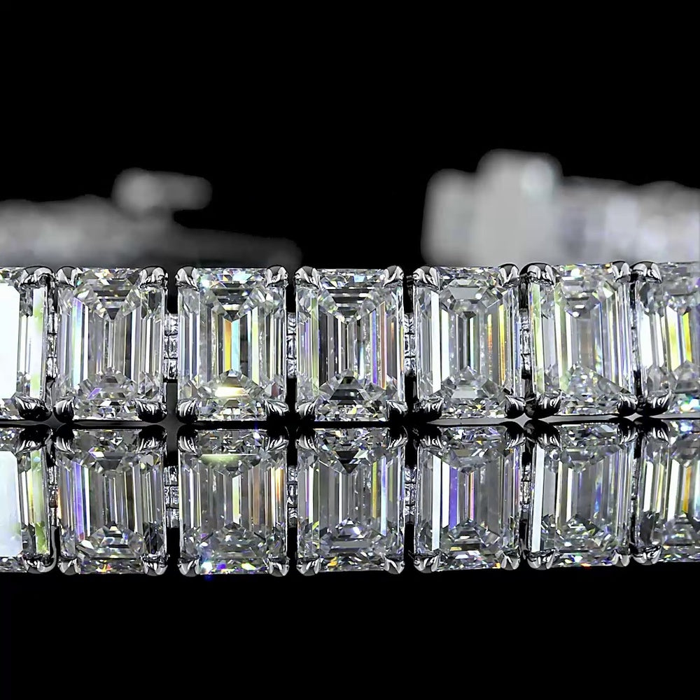 14K White Gold Tennis Bracelet with 51 Prong-Set Emerald Cut Lab Diamonds - 15.12 Carats Total Diamond Weight - Covaloro Fine Jewelry