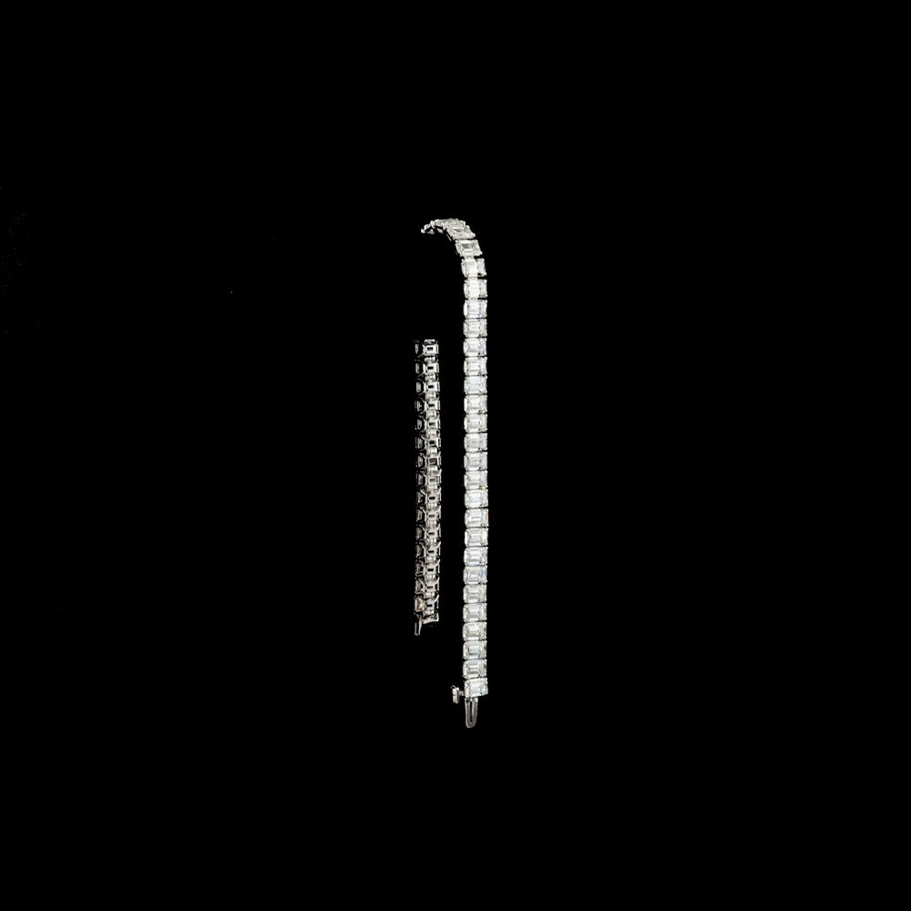 14K White Gold Tennis Bracelet with 51 Prong-Set Emerald Cut Lab Diamonds - 15.12 Carats Total Diamond Weight - Covaloro Fine Jewelry