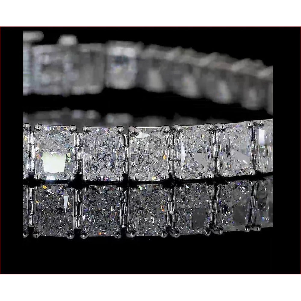 14K White Gold Tennis Bracelet with 53 Radiant Cut Lab Diamonds in Prong Setting - 11.44 Carat Total Weight - Covaloro Fine Jewelry