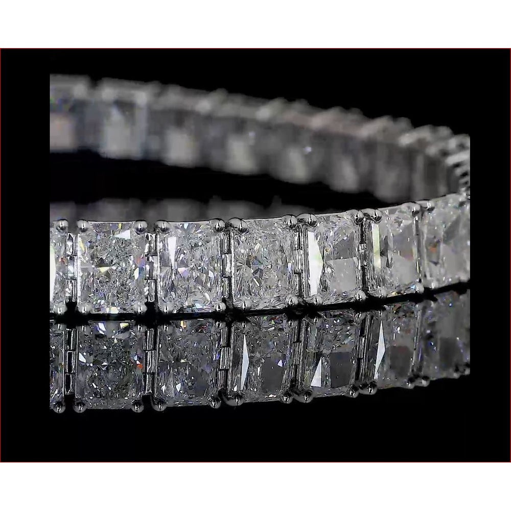 14K White Gold Tennis Bracelet with 53 Radiant Cut Lab Diamonds in Prong Setting - 11.44 Carat Total Weight - Covaloro Fine Jewelry