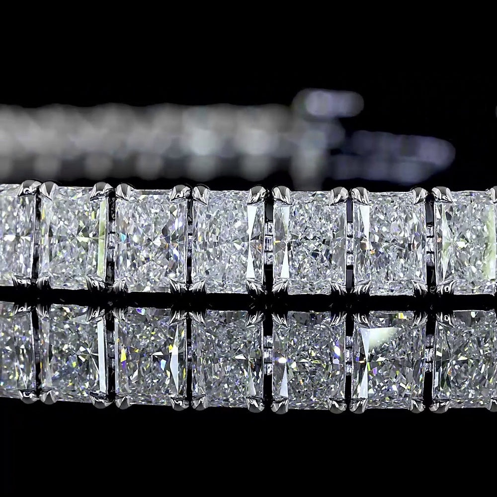 14K White Gold Tennis Bracelet with 55 North-South Set Radiant Cut Lab Diamonds - 11.35 Carats Total Diamond Weight - Covaloro Fine Jewelry