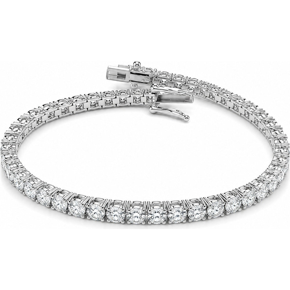14K White Gold Tennis Bracelet with 6.95 Carat Total Weight of Lab-Grown Round Brilliant Cut Diamonds in a Four-Prong Setting by Auriventus