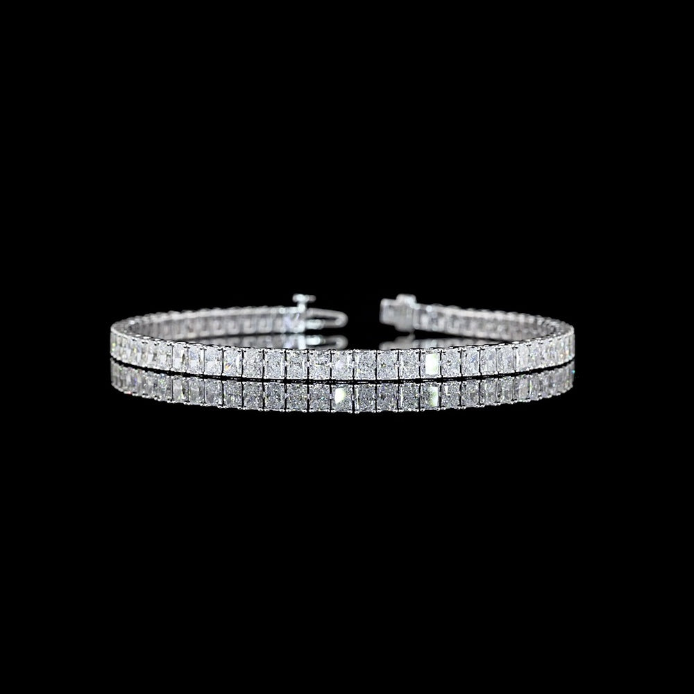 14K White Gold Tennis Bracelet with 65 Radiant Cut Lab Diamonds - 7.79 Carat Total Weight, E-F Color VS2 Clarity - Covaloro Fine Jewelry