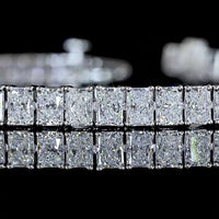 14K White Gold Tennis Bracelet with 65 Radiant Cut Lab Diamonds - 7.79 Carat Total Weight, E-F Color VS2 Clarity - Covaloro Fine Jewelry