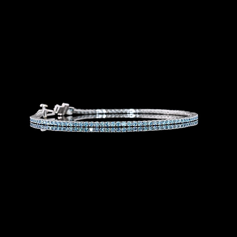 14K White Gold Tennis Bracelet with 95 Prong-Set Round Fancy Vivid Blue Lab Diamonds - 1.59 Carat Total Weight - Covaloro Fine Jewelry