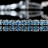 14K White Gold Tennis Bracelet with 95 Prong-Set Round Fancy Vivid Blue Lab Diamonds - 1.59 Carat Total Weight - Covaloro Fine Jewelry