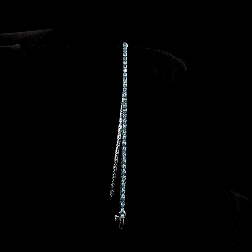 14K White Gold Tennis Bracelet with 95 Prong-Set Round Fancy Vivid Blue Lab Diamonds - 1.59 Carat Total Weight - Covaloro Fine Jewelry
