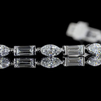 14K White Gold Tennis Bracelet with Alternating Baguette and Marquise Cut Lab Diamonds - 3.19 Carats Total Diamond Weight - Covaloro Fine Jewelry