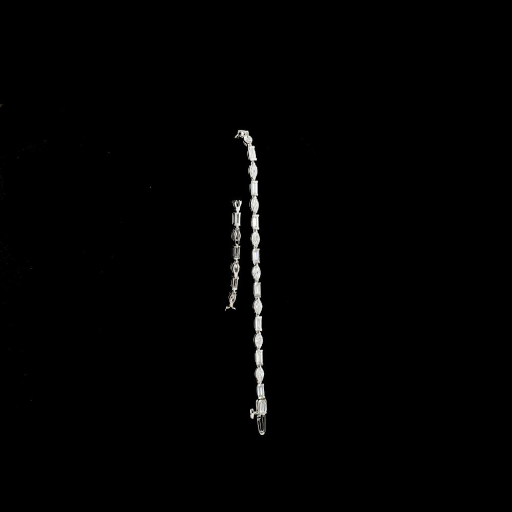 14K White Gold Tennis Bracelet with Alternating Baguette and Marquise Cut Lab Diamonds - 3.19 Carats Total Diamond Weight - Covaloro Fine Jewelry
