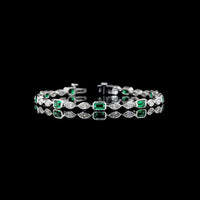 14K White Gold Tennis Bracelet with Alternating Bezel-Set Emerald Cut Lab Emeralds and Marquise Diamonds - 2.52 Carat Total Gem Weight - Covaloro Fine Jewelry