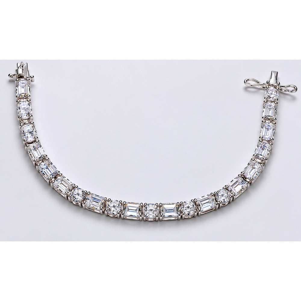 14K White Gold Tennis Bracelet with Alternating Emerald Cut and Round Lab Grown Diamonds - 12.81 Carat Total Diamond Weight by Auriventus