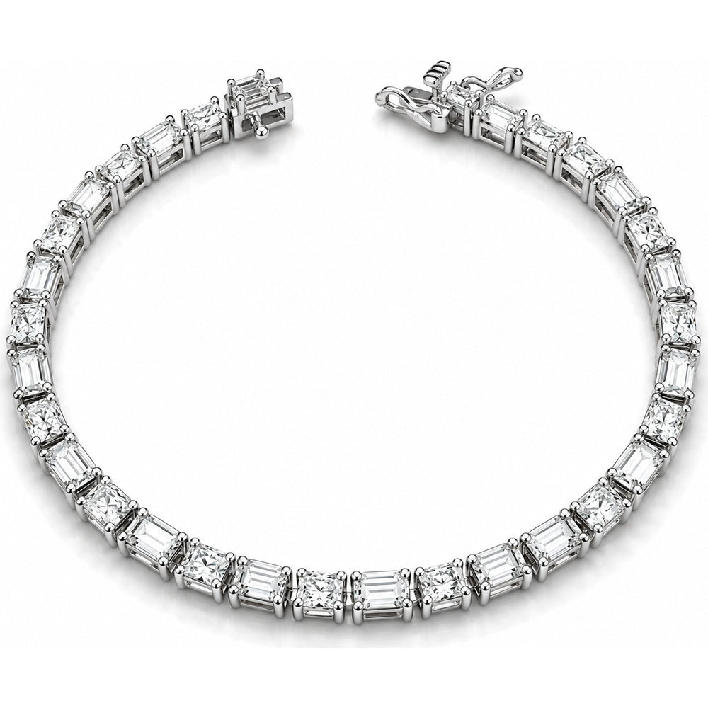 14K White Gold Tennis Bracelet with Alternating Emerald-Cut and Round Lab-Grown Diamonds - 6.65 Carat Total Diamond Weight by Auriventus
