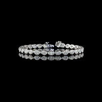 14K White Gold Tennis Bracelet with Alternating Oval and Pear Shaped Bezel-Set Lab Diamonds - 6.32 Carats Total Diamond Weight - Covaloro Fine Jewelry