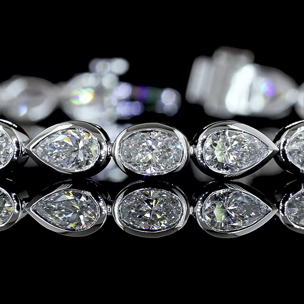 14K White Gold Tennis Bracelet with Alternating Oval and Pear Shaped Bezel-Set Lab Diamonds - 6.32 Carats Total Diamond Weight - Covaloro Fine Jewelry