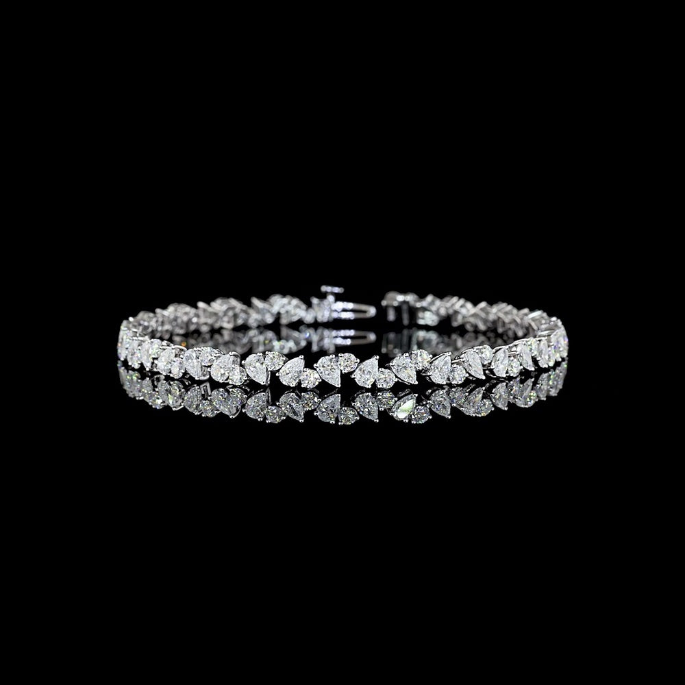 14K White Gold Tennis Bracelet with Alternating Pear-Shape and Round Lab-Grown Diamonds - 5.96 Carats Total Diamond Weight, E-F VS Clarity - Covaloro Fine Jewelry