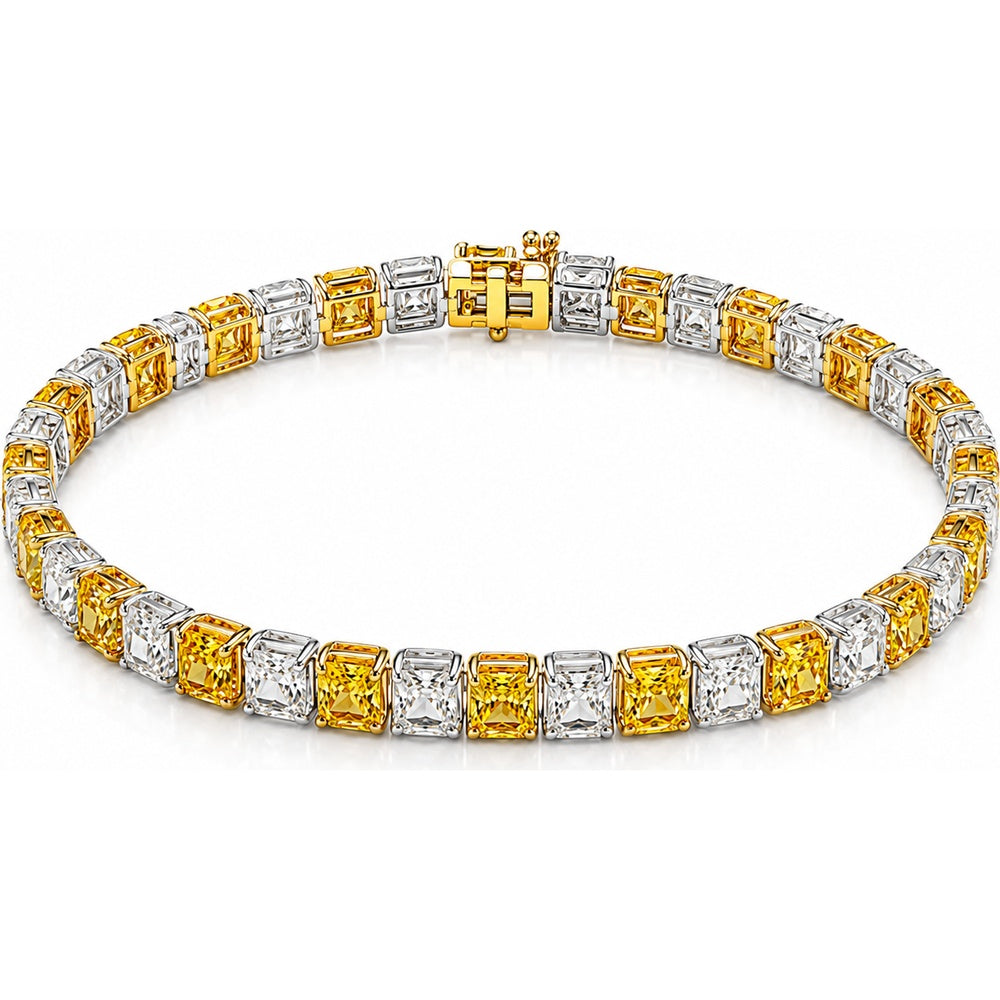 14K White Gold Tennis Bracelet with Alternating Princess Cut Yellow and White Lab Grown Diamonds - 20.46 Carat Total Diamond Weight by Auriventus