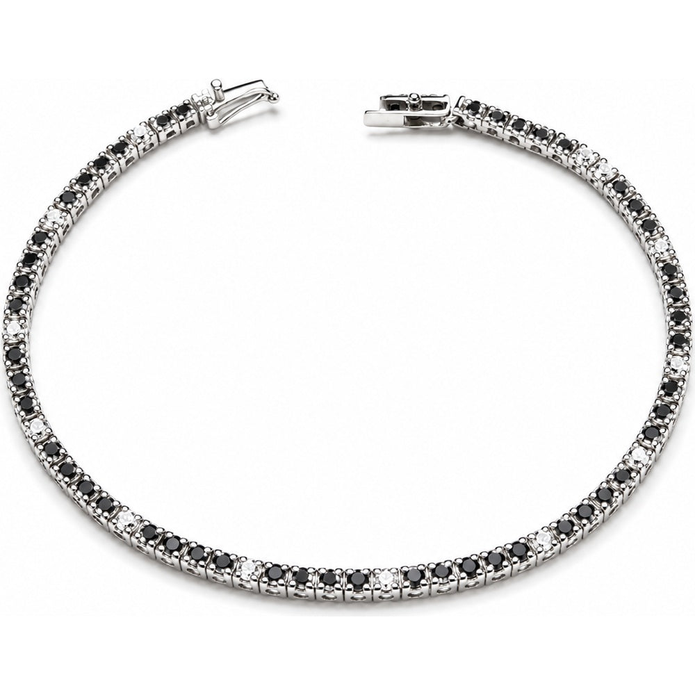 14K White Gold Tennis Bracelet with Alternating Round Black and White Diamonds - 2.66 Carat Total Diamond Weight by Auriventus