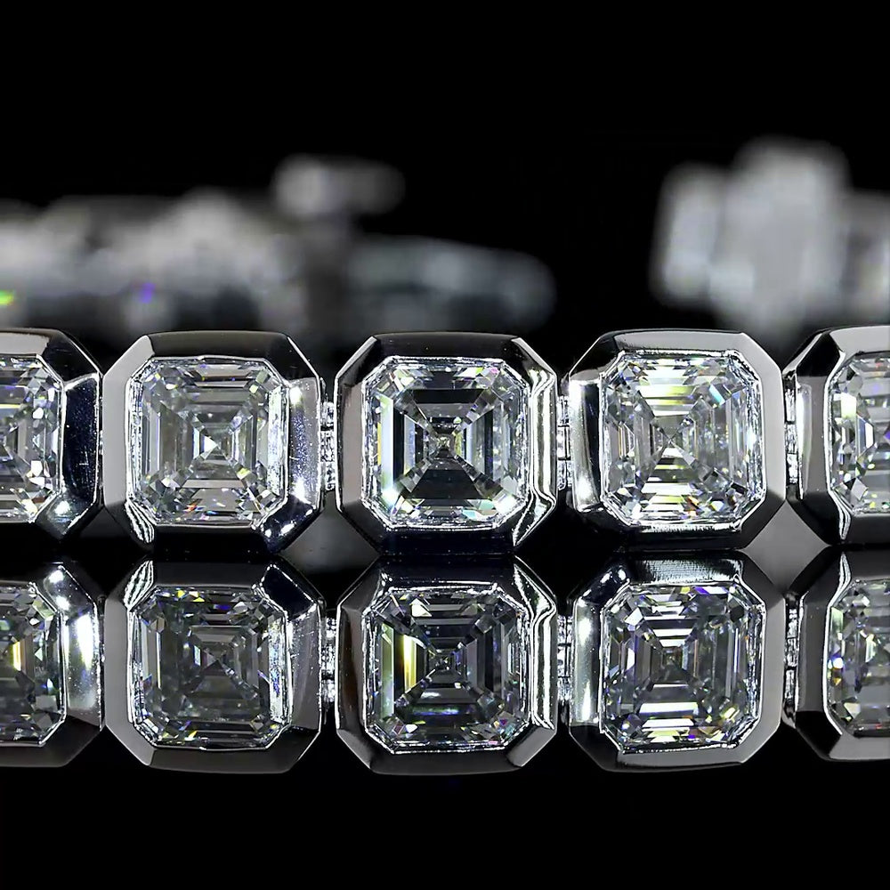 14K White Gold Tennis Bracelet with Bezel Set Asscher Cut Lab Diamonds - 10.67 Carat Total Weight, E-F Color, VS Clarity - Covaloro Fine Jewelry