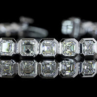 14K White Gold Tennis Bracelet with Bezel Set Asscher Cut Lab Diamonds - 6.03 Carat Total Weight, E-F Color, VS Clarity - Covaloro Fine Jewelry