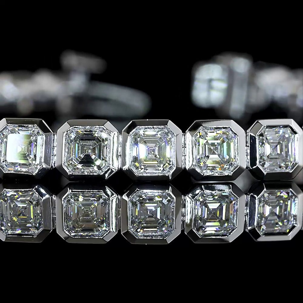 14K White Gold Tennis Bracelet with Bezel Set Asscher Cut Lab Diamonds - 6.03 Carat Total Weight, E-F Color, VS Clarity - Covaloro Fine Jewelry
