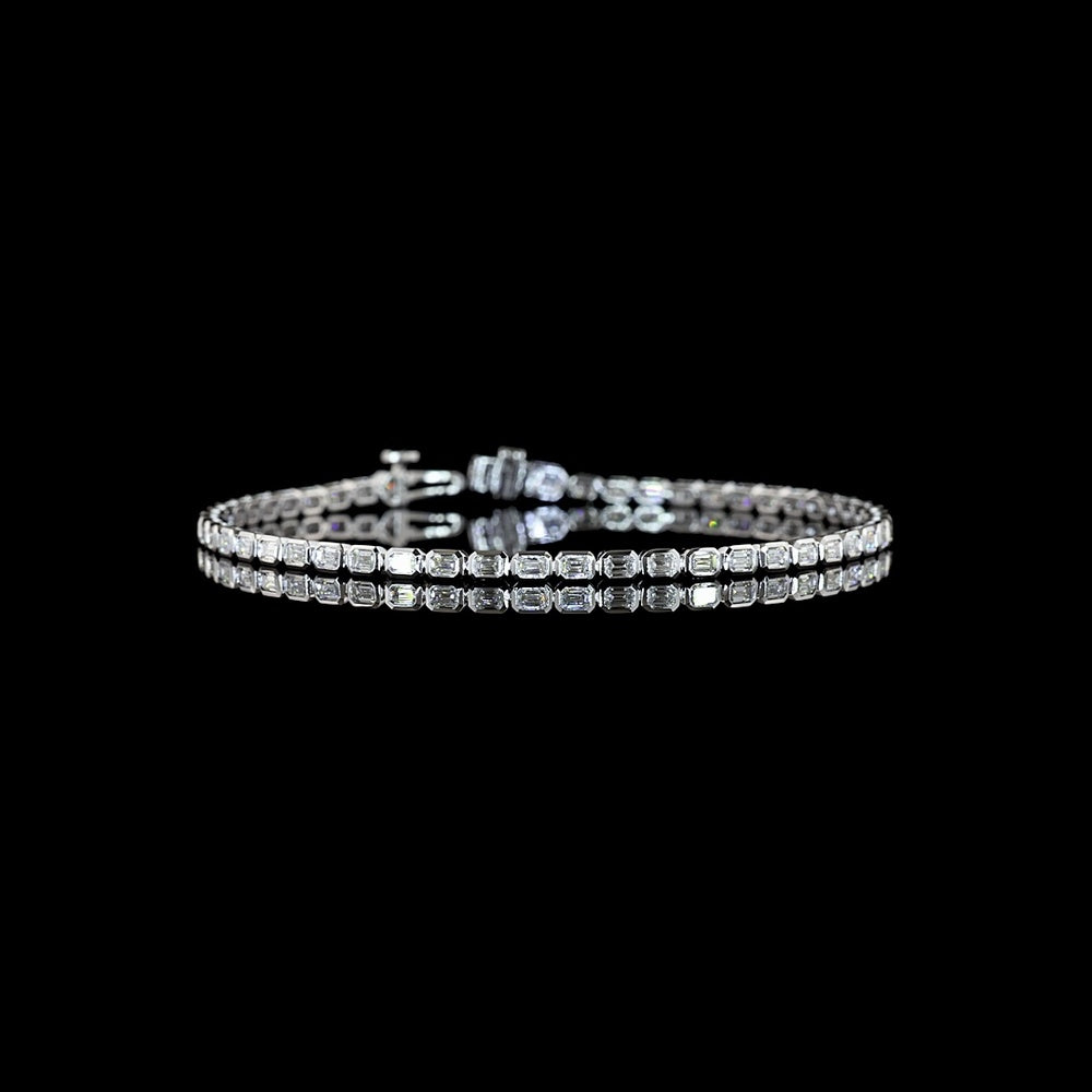 14K White Gold Tennis Bracelet with Bezel-Set East-West Emerald Cut Lab Diamonds - 2.34 Carat Total Weight, E-F Color, VS Clarity - Covaloro Fine Jewelry