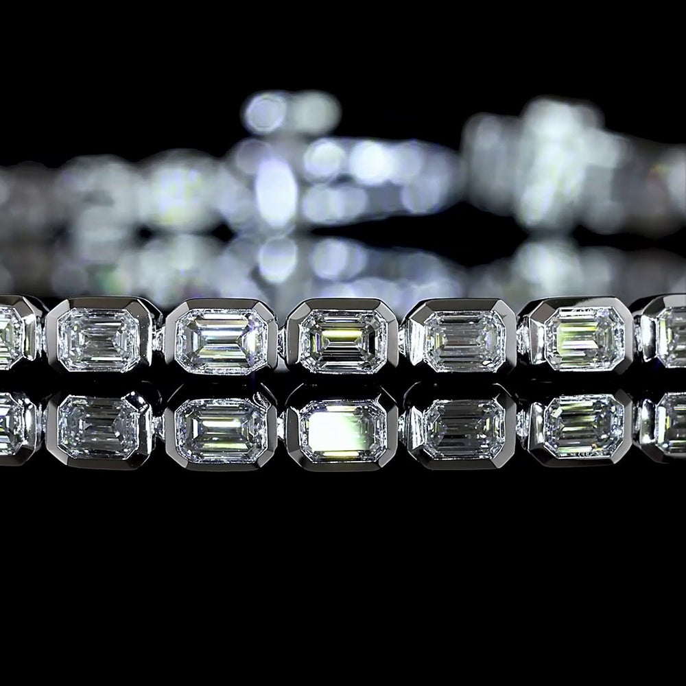 14K White Gold Tennis Bracelet with Bezel-Set East-West Emerald Cut Lab Diamonds - 2.34 Carat Total Weight, E-F Color, VS Clarity - Covaloro Fine Jewelry