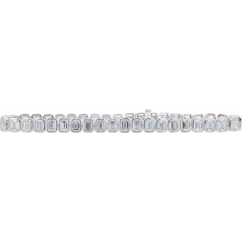 14K White Gold Tennis Bracelet with Bezel-Set Emerald-Cut Lab-Grown Diamonds - 14.00 Carats Total Diamond Weight