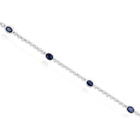 14K White Gold Tennis Bracelet with Bezel-Set Oval Sapphires and Round Diamonds - 1.80 Total Carat Weight (1.25 Carat Sapphire, 0.55 Carat Diamond) - Royal Jewelry