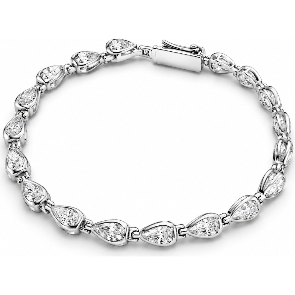 14K White Gold Tennis Bracelet with Bezel Set Pear Lab Grown Diamonds - 9.03 Carat Total Diamond Weight by Auriventus