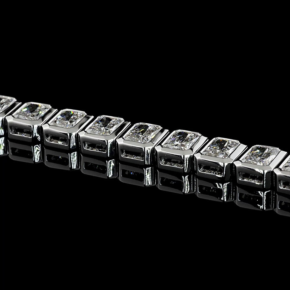 14K White Gold Tennis Bracelet with Bezel Set Radiant Cut Lab Diamonds - 11.18 Carat Total Weight, E-F VVS2 Clarity, 38 Stones - Covaloro Fine Jewelry