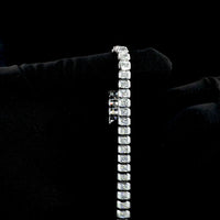 14K White Gold Tennis Bracelet with Bezel Set Radiant Cut Lab Diamonds - 11.18 Carat Total Weight, E-F VVS2 Clarity, 38 Stones - Covaloro Fine Jewelry