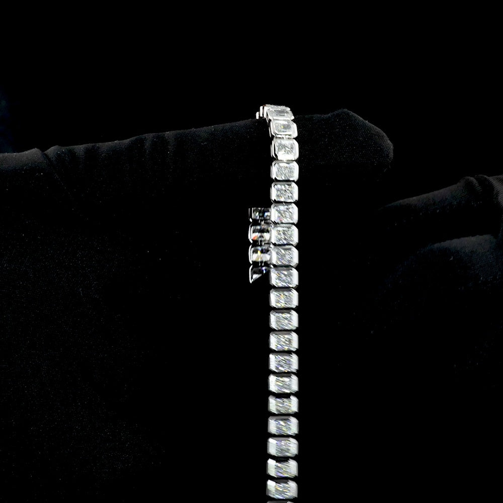 14K White Gold Tennis Bracelet with Bezel Set Radiant Cut Lab Diamonds - 11.18 Carat Total Weight, E-F VVS2 Clarity, 38 Stones - Covaloro Fine Jewelry