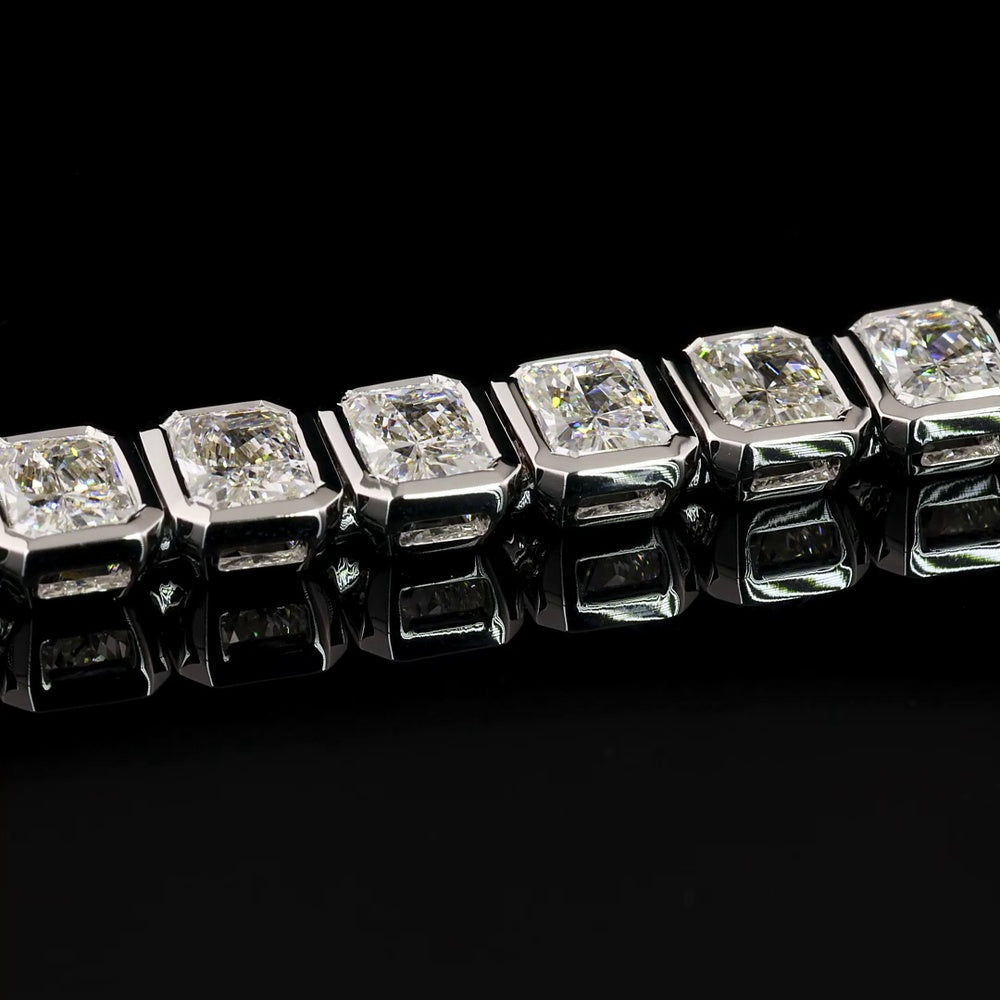 14K White Gold Tennis Bracelet with Bezel Set Radiant Cut Lab Diamonds - 15.01 Carat Total Weight, 37 Stones - Covaloro Fine Jewelry