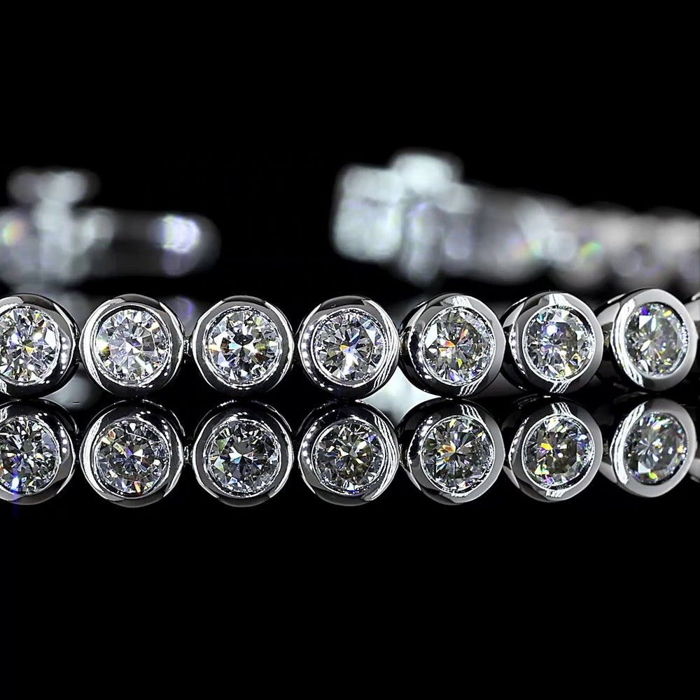 14K White Gold Tennis Bracelet with Bezel Set Round Lab Diamonds - 3.15 Carat Total Weight - Covaloro Fine Jewelry