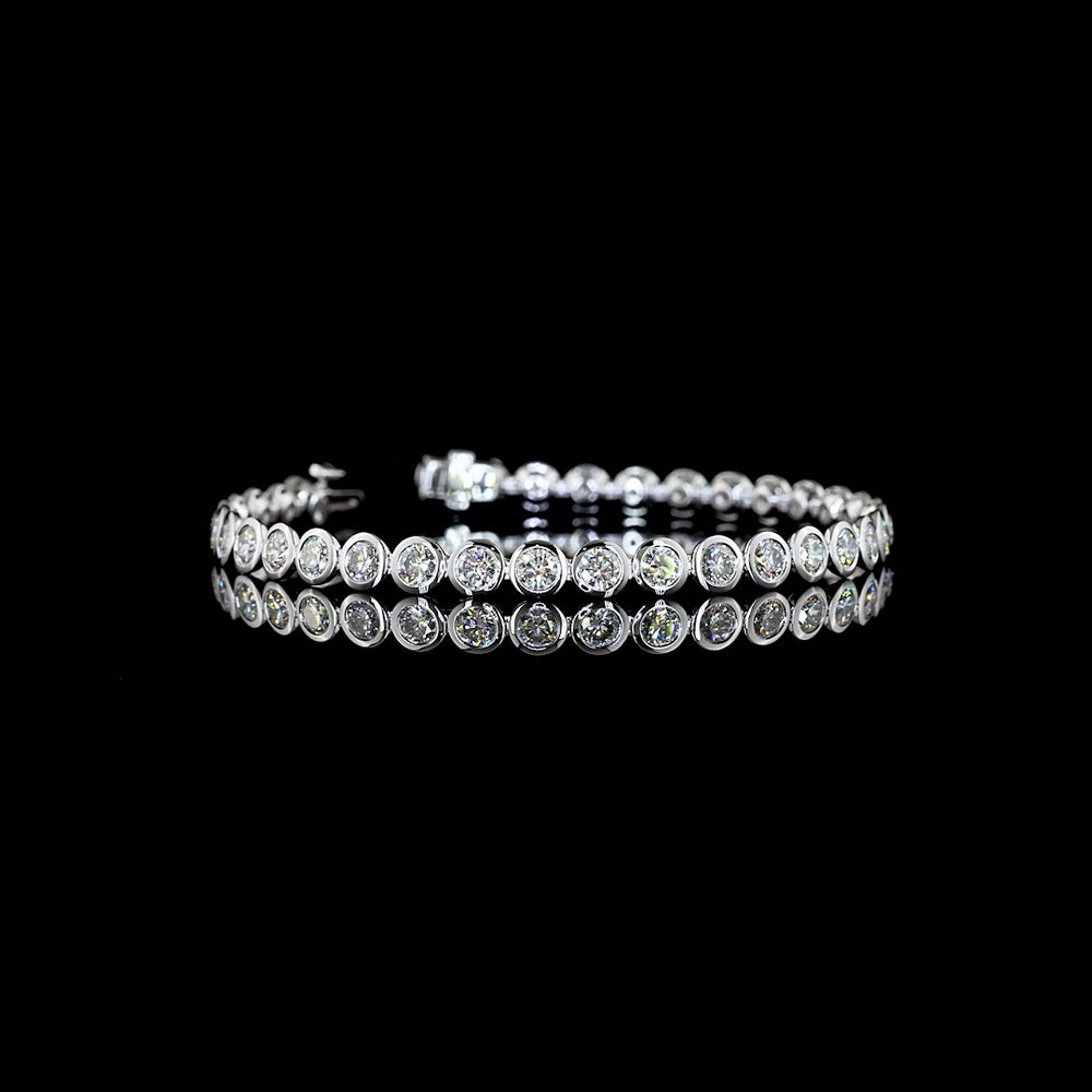 14K White Gold Tennis Bracelet with Bezel Set Round Lab Diamonds - 7.34 Carat Total Weight, E-F Color VS Clarity - Covaloro Fine Jewelry