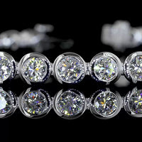 14K White Gold Tennis Bracelet with Bezel Set Round Lab Diamonds - 7.34 Carat Total Weight, E-F Color VS Clarity - Covaloro Fine Jewelry