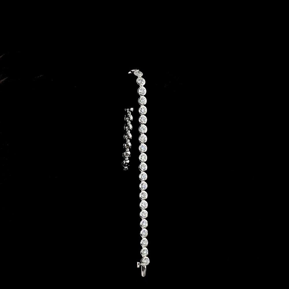 14K White Gold Tennis Bracelet with Bezel Set Round Lab Diamonds - 7.34 Carat Total Weight, E-F Color VS Clarity - Covaloro Fine Jewelry