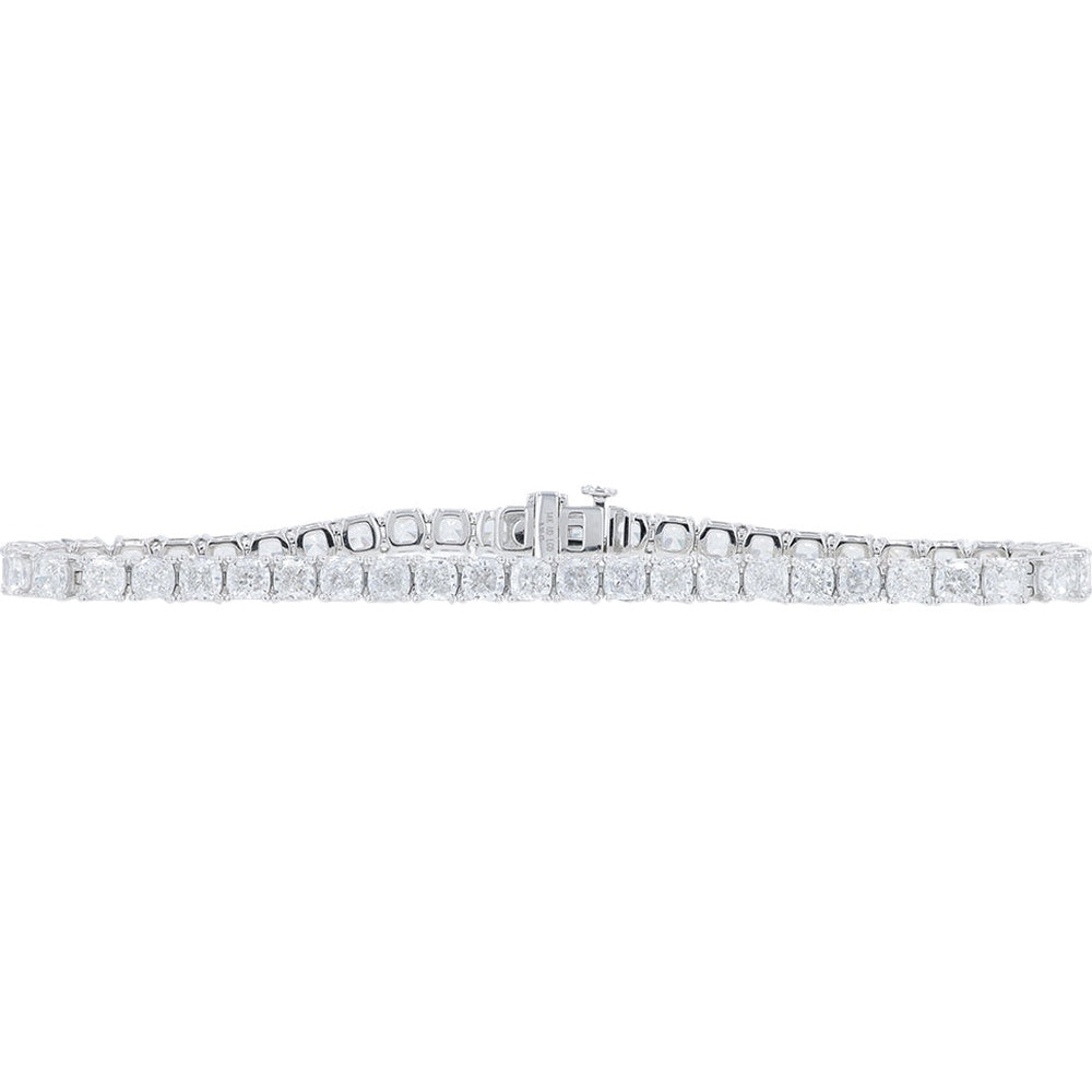 14K White Gold Tennis Bracelet with Cushion-Cut Lab Grown Diamonds - 9.50 Carat Total Diamond Weight