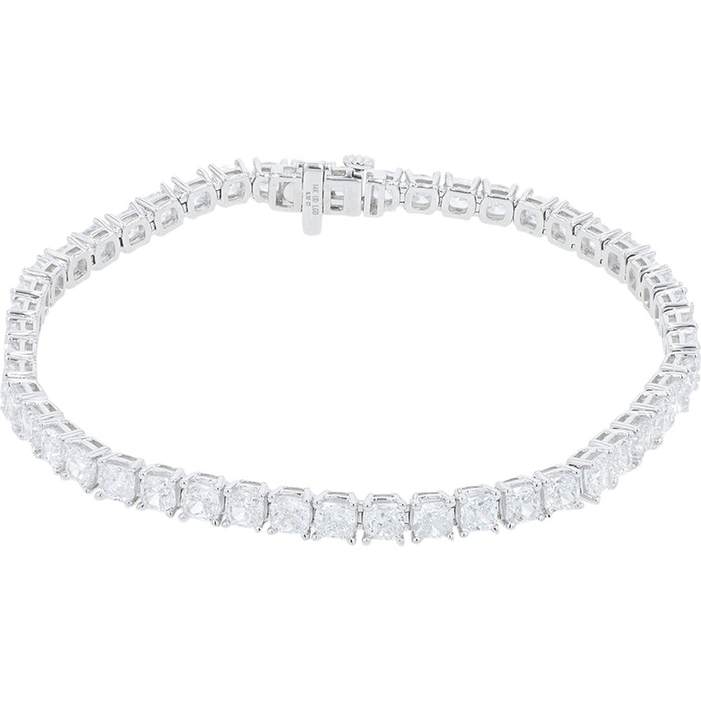 14K White Gold Tennis Bracelet with Cushion-Cut Lab Grown Diamonds - 9.50 Carat Total Diamond Weight
