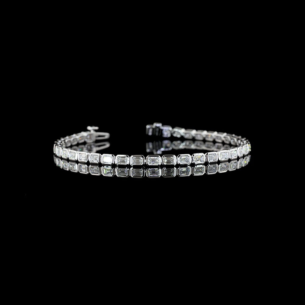 14K White Gold Tennis Bracelet with East-West Bezel Set Emerald Cut Lab Diamonds - 3.57 Carat Total Weight - Covaloro Fine Jewelry