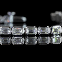 14K White Gold Tennis Bracelet with East-West Bezel Set Emerald Cut Lab Diamonds - 3.57 Carat Total Weight - Covaloro Fine Jewelry