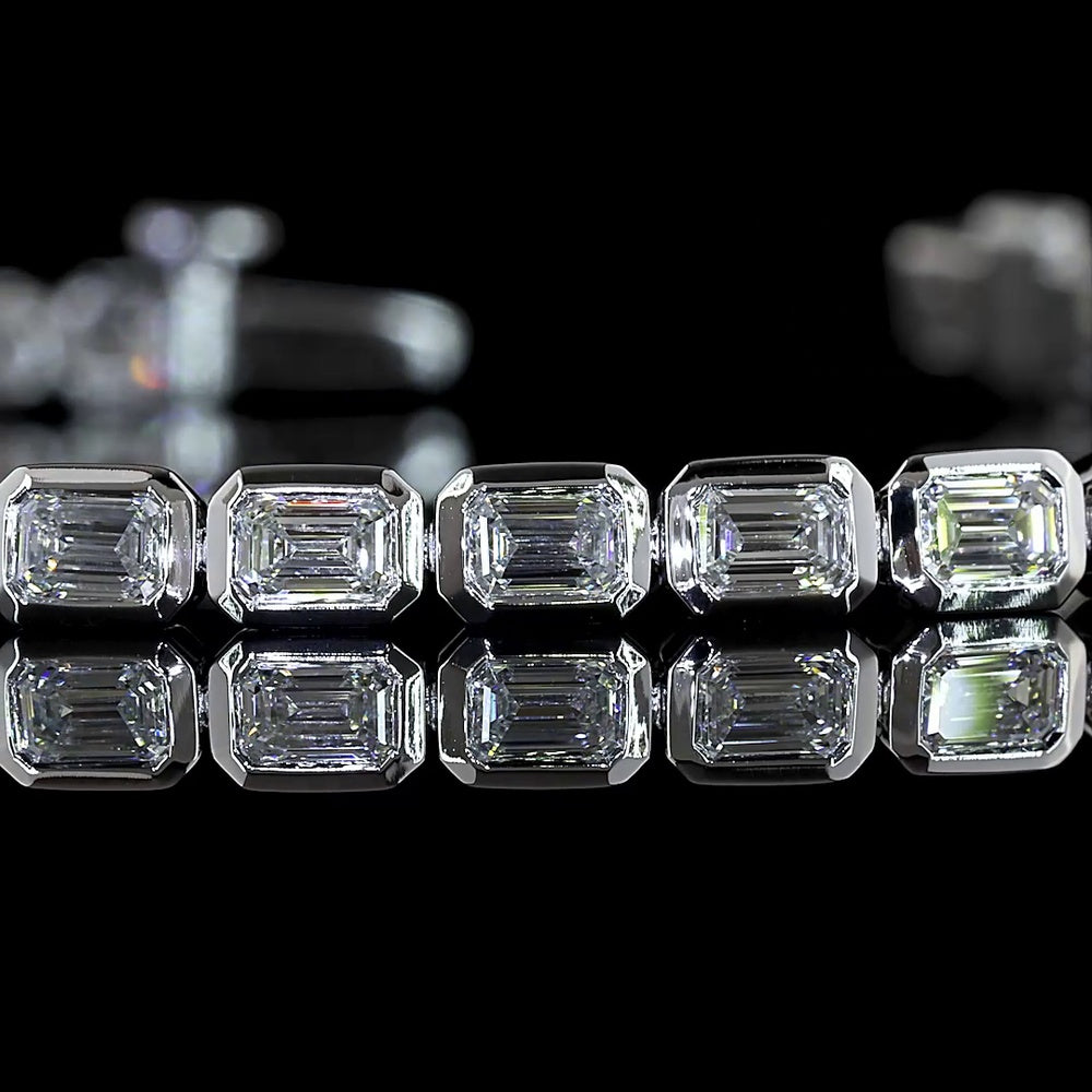 14K White Gold Tennis Bracelet with East-West Bezel Set Emerald Cut Lab Diamonds - 3.57 Carat Total Weight - Covaloro Fine Jewelry