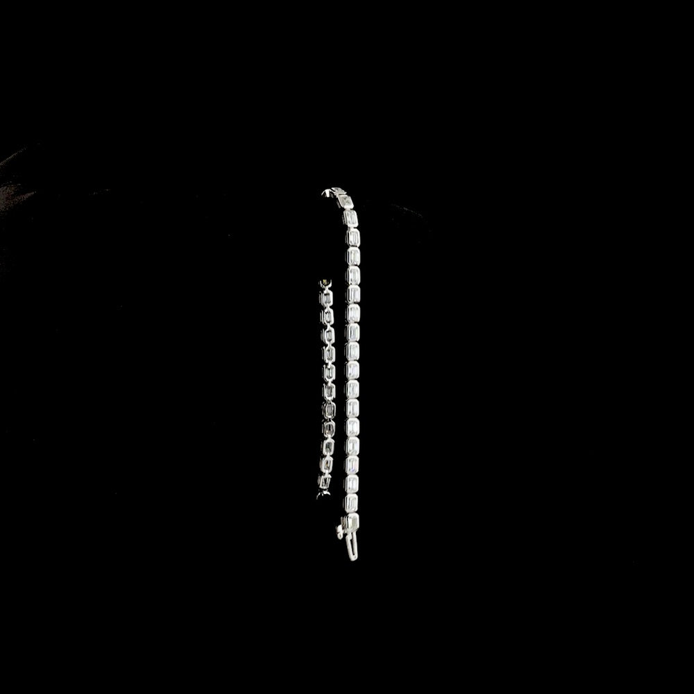 14K White Gold Tennis Bracelet with East-West Bezel Set Emerald Cut Lab Diamonds - 3.57 Carat Total Weight - Covaloro Fine Jewelry