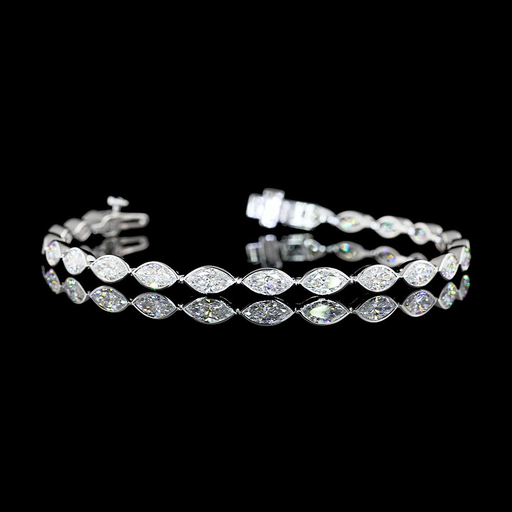 14K White Gold Tennis Bracelet with East-West Bezel Set Marquise Cut Lab Diamonds - 5.67 Carat Total Weight - Covaloro Fine Jewelry