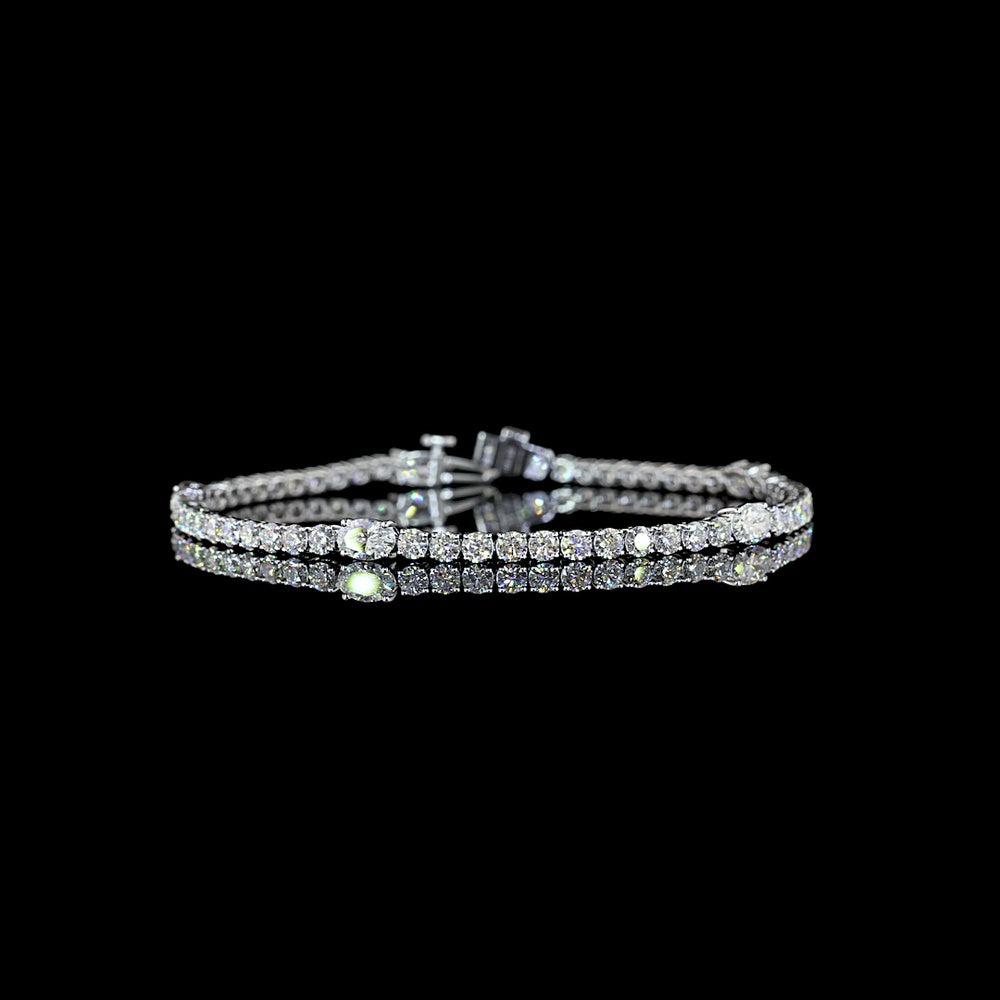 14K White Gold Tennis Bracelet with East-West Oval and Round Brilliant Cut Lab Diamonds - 5.55 Total Carat Weight, E-F Color VS Clarity - Covaloro Fine Jewelry