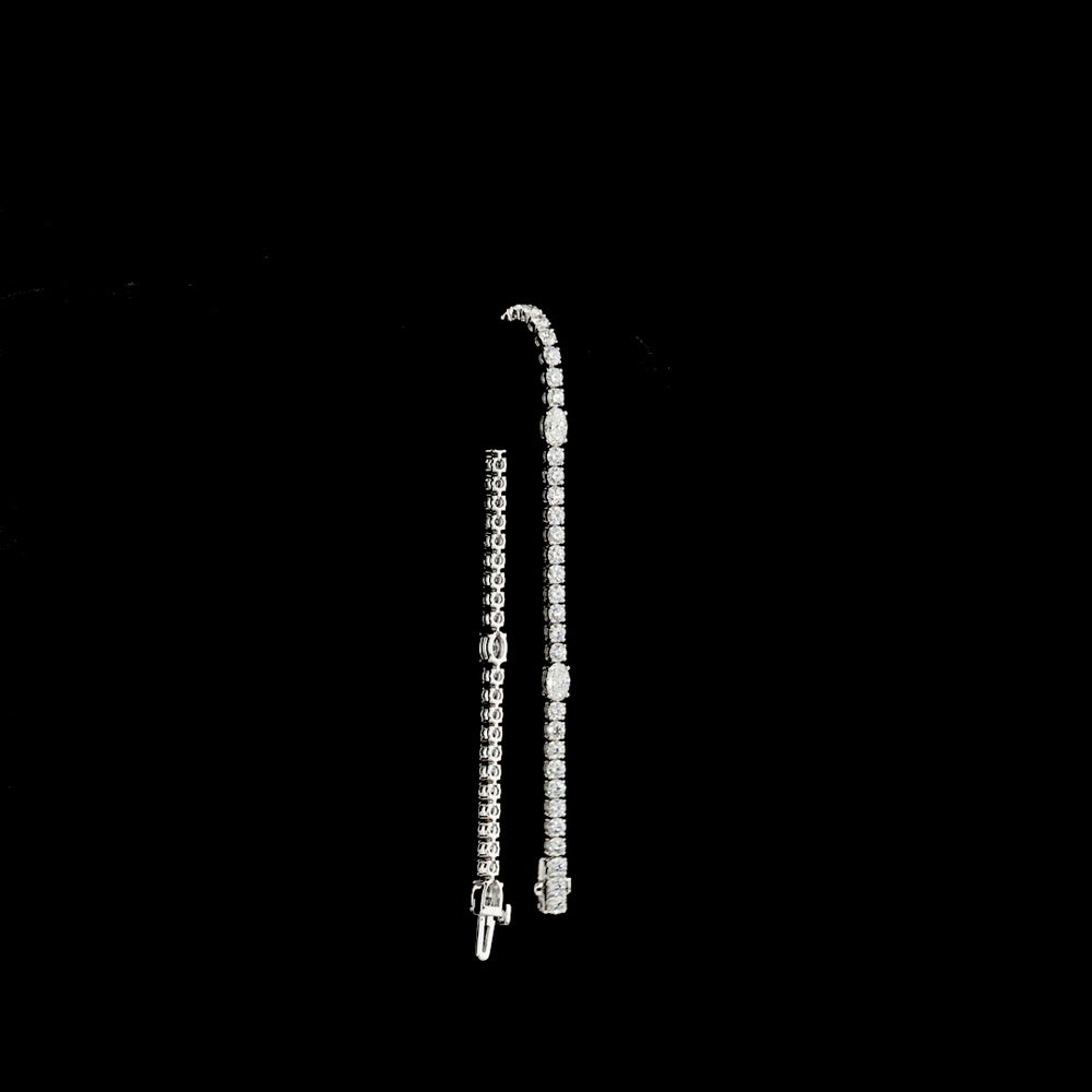 14K White Gold Tennis Bracelet with East-West Oval and Round Brilliant Cut Lab Diamonds - 5.55 Total Carat Weight, E-F Color VS Clarity - Covaloro Fine Jewelry