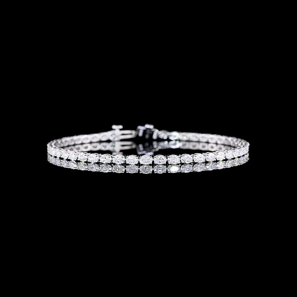 14K White Gold Tennis Bracelet with East-West Oval Cut Lab Diamonds - 4.31 Carat Total Weight, 46 Stones, E-F Color VS1 Clarity - Covaloro Fine Jewelry