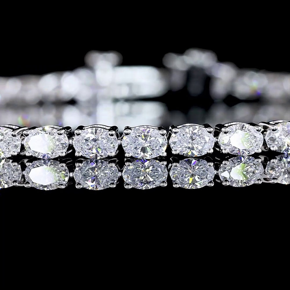 14K White Gold Tennis Bracelet with East-West Oval Cut Lab Diamonds - 4.31 Carat Total Weight, 46 Stones, E-F Color VS1 Clarity - Covaloro Fine Jewelry